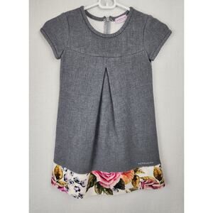 Monnalissa italian made toddler gray and floral dress size 6 months luxury